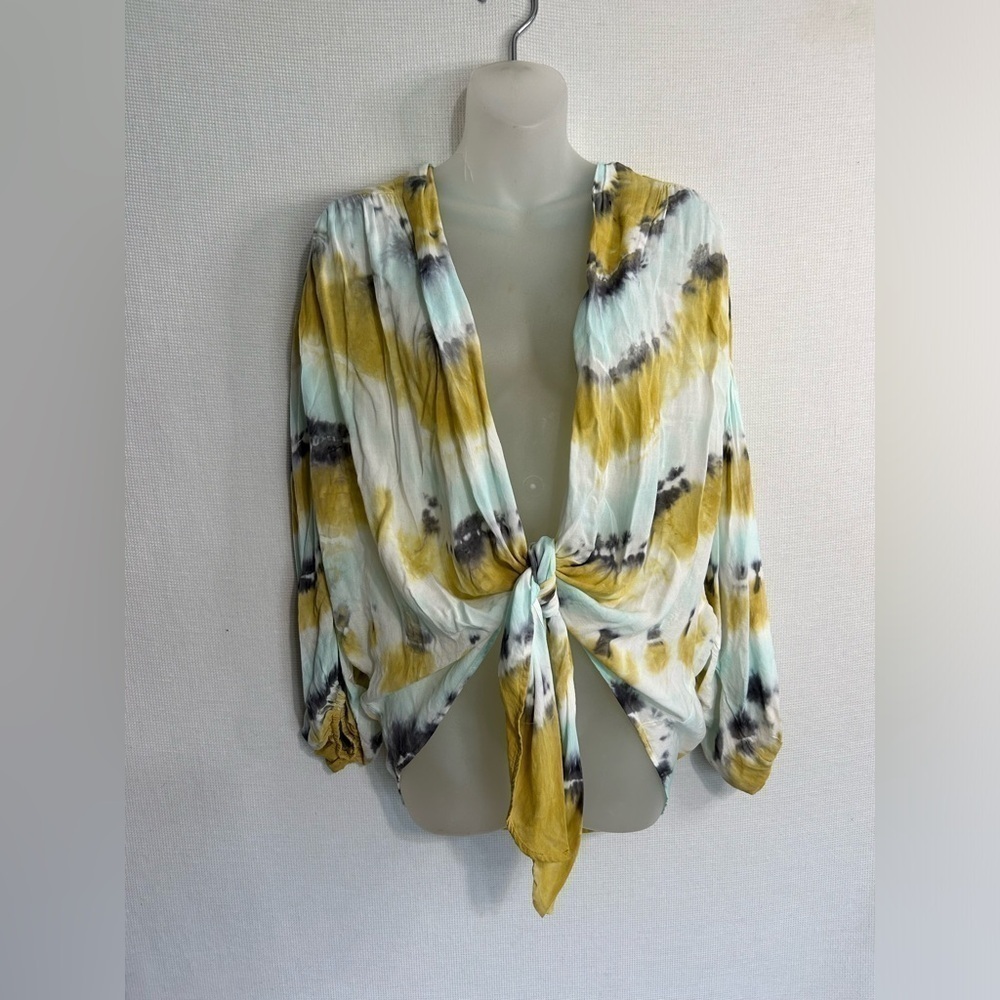 Young Fabulous & Broke Mila Tie Front Top in Olive Harmony Wash - Picture 5 of 7